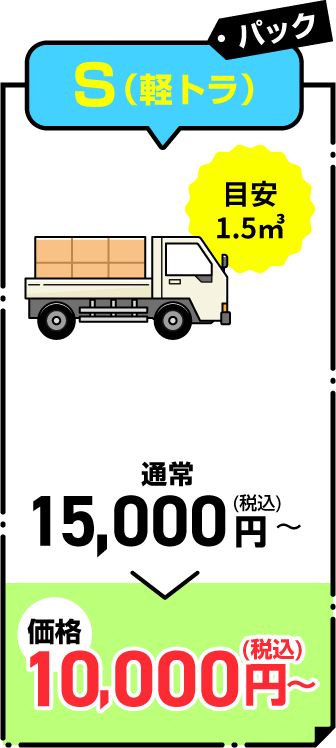 S（軽トラ）パック 通常15,000円(税込)～が10,000円(税込)～