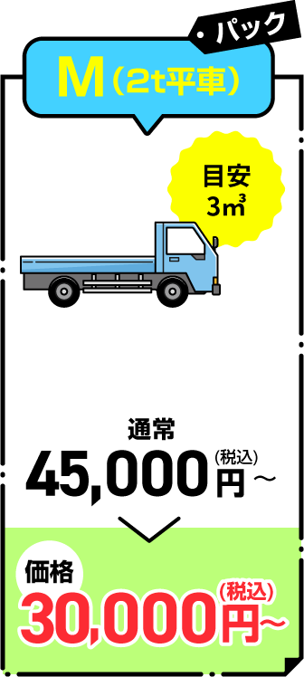 M（2t平車）パック 通常45,000円(税込)～が30,000円(税込)～