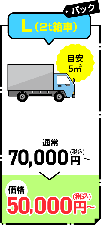 L（2t箱車）パック 通常70,000円(税込)～が50,000円(税込)～