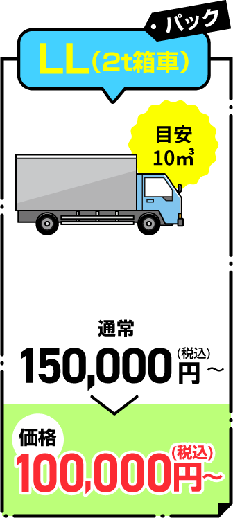 LL（2t箱車）パック 通常150,000円(税込)～が100,000円(税込)～